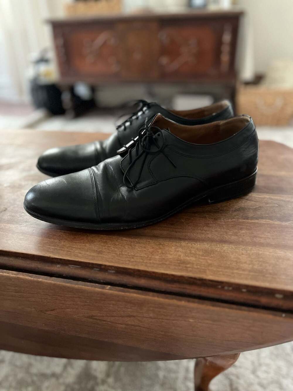 JOHNSTON MURPHY Mens Dress Shoes Black Leather Lace Up Cap Toe Oxfords Size 9.5
